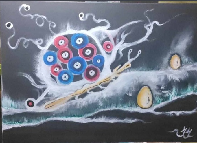 Composition aux cercles bleus et rouges